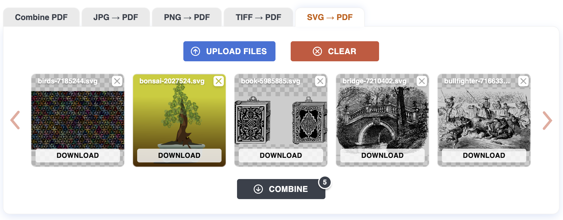 Finished files with download buttons